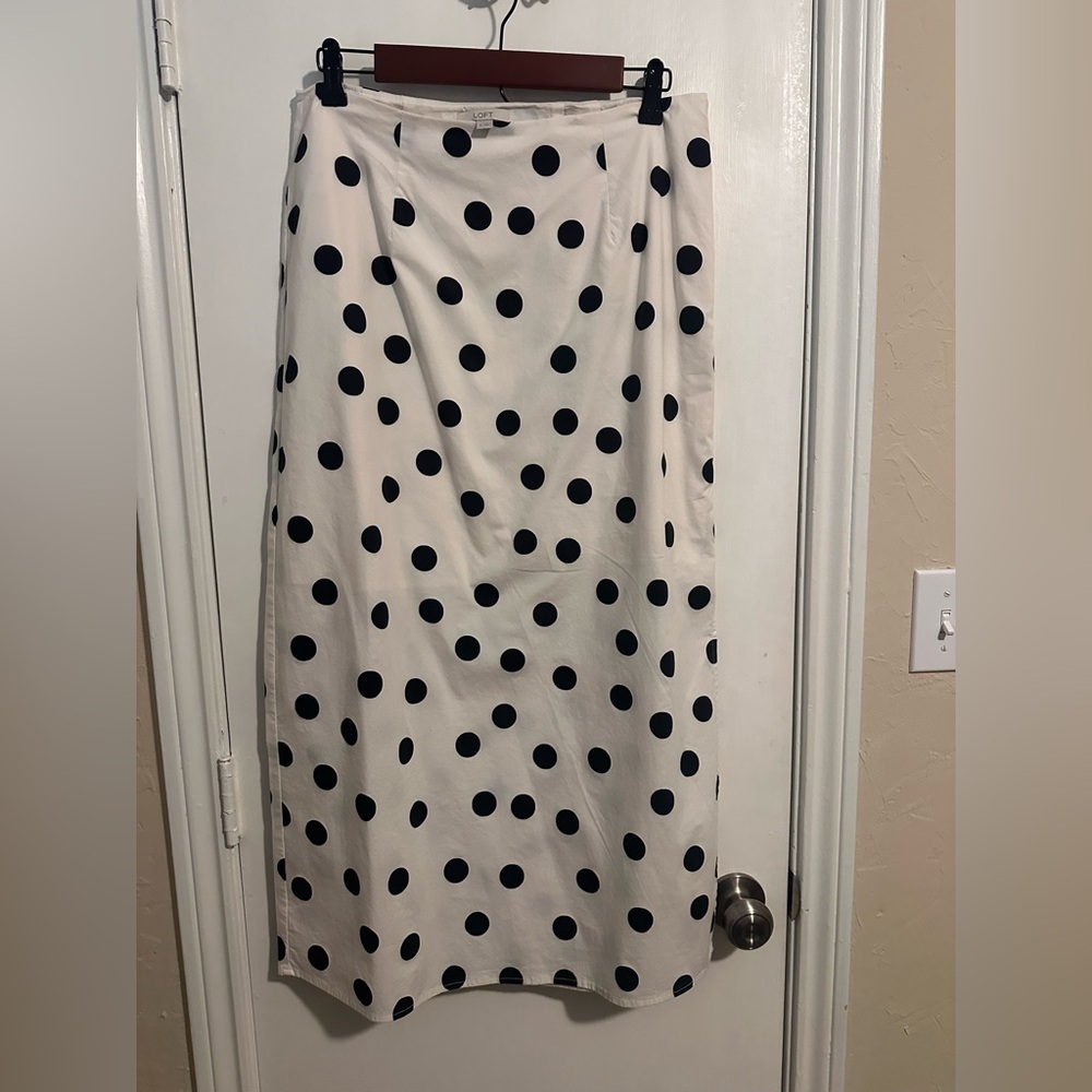 LOFT Black and White Polka Dot Midi Skirt